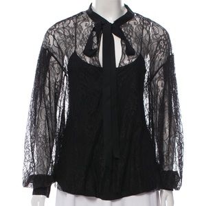 Sachin & Babi black lace bow blouse